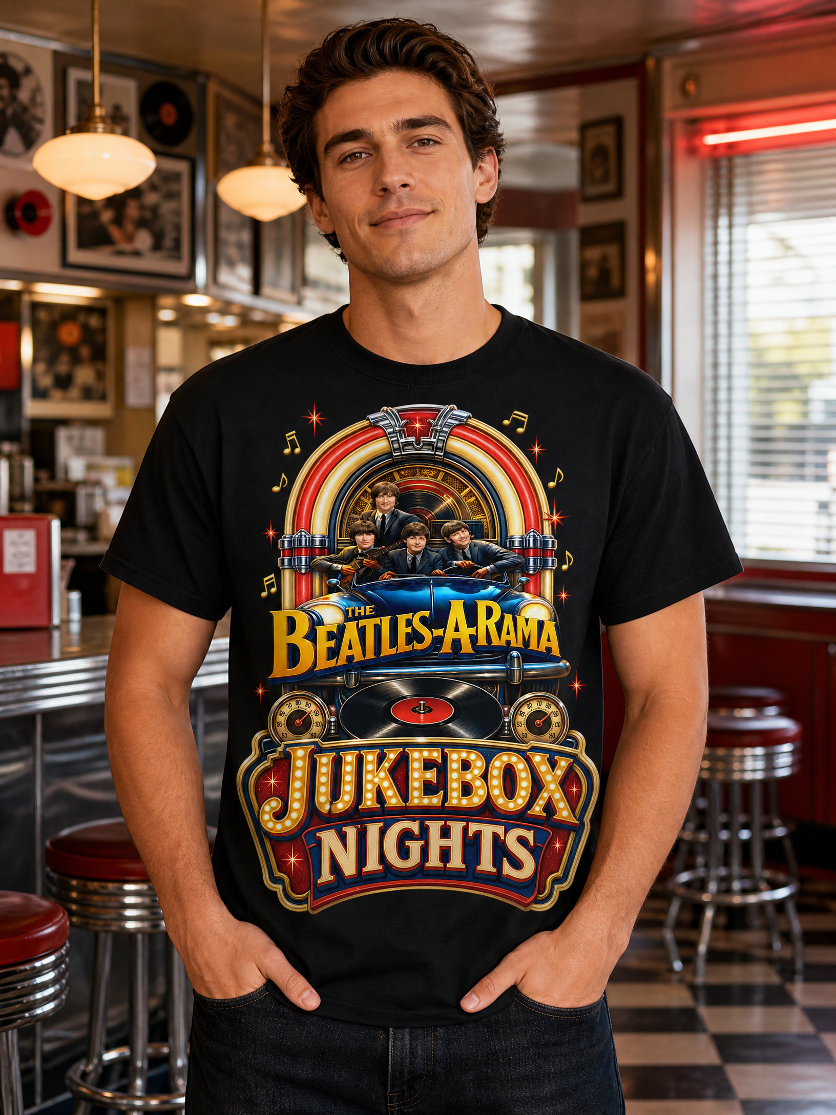 Beatles-A-Rama Jukebox Nights T-Shirt — Retro Music Tee for Fans