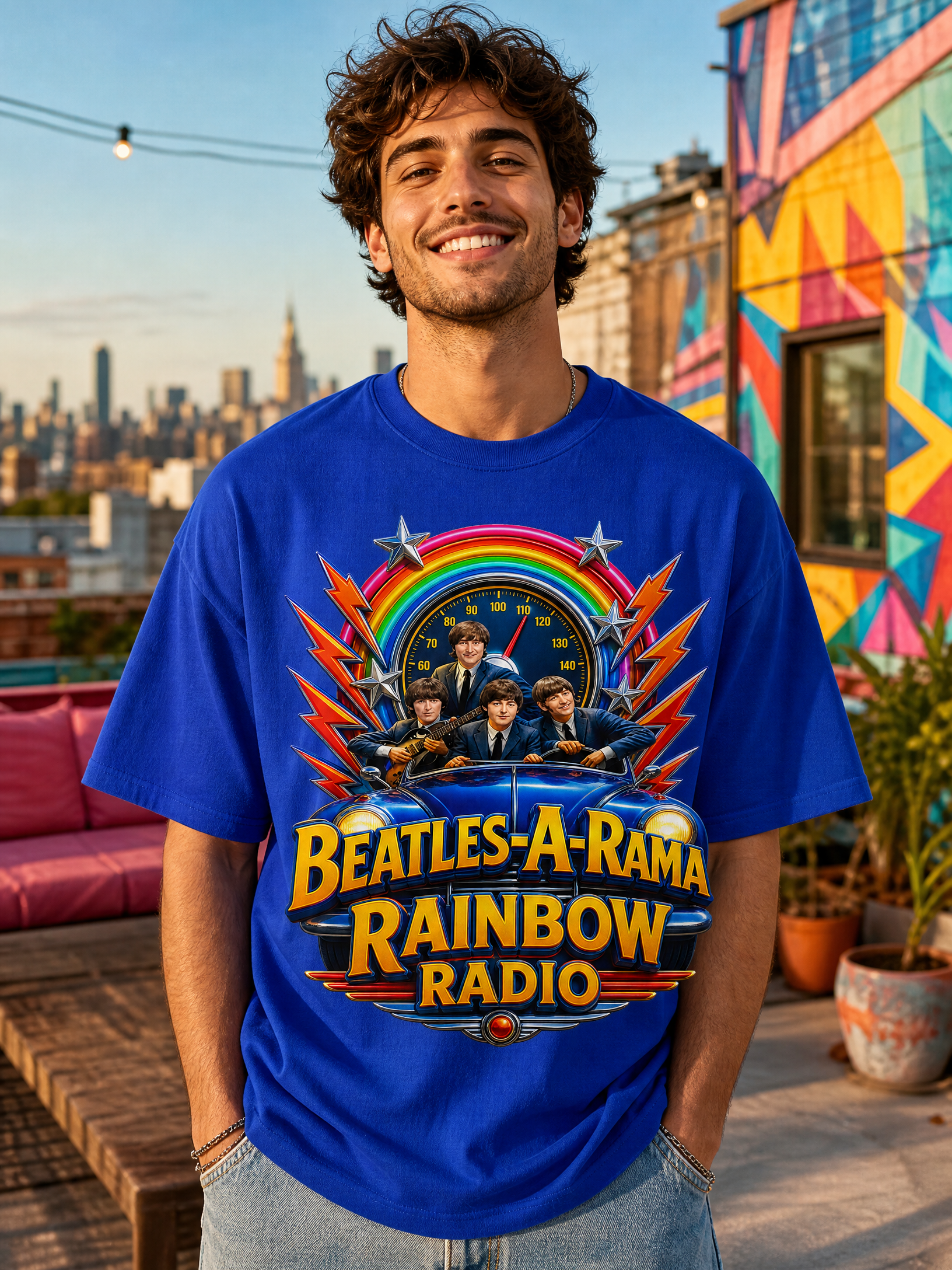 Beatles-A-Rama Rainbow Radio T-Shirt — Retro Psychedelic Band Tee
