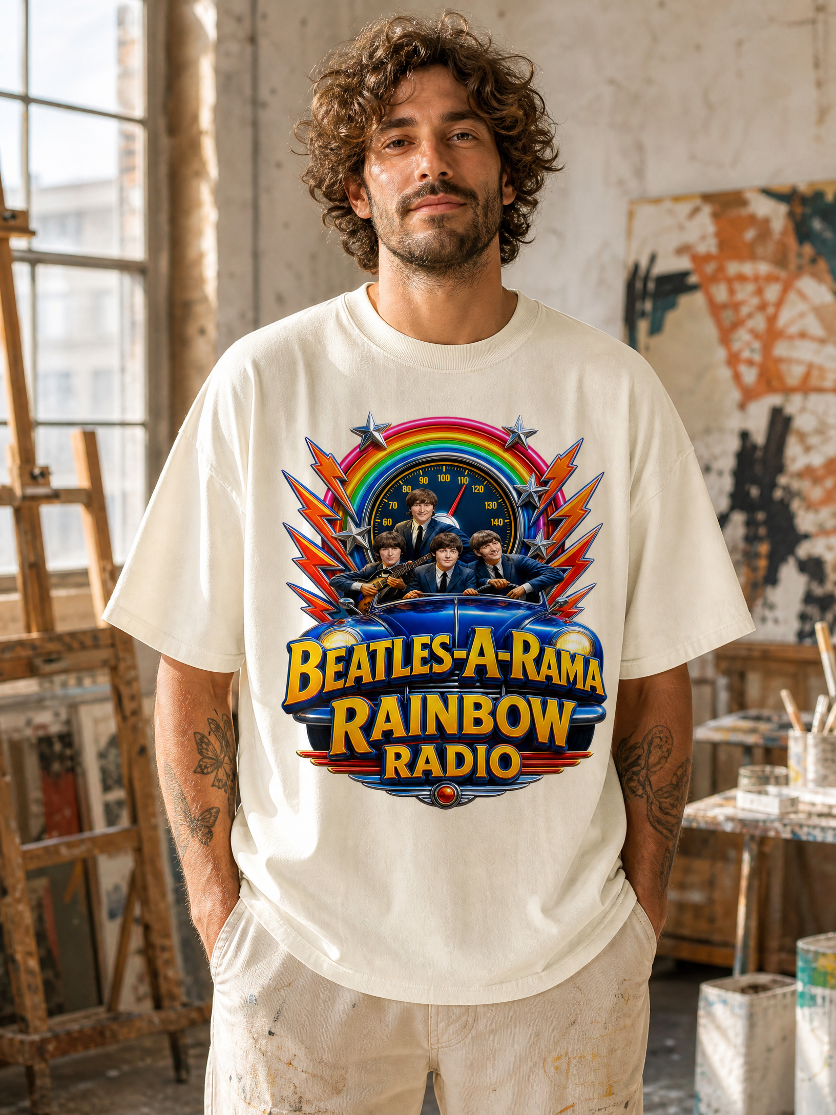 Beatles-A-Rama Rainbow Radio T-Shirt — Retro Psychedelic Band Tee